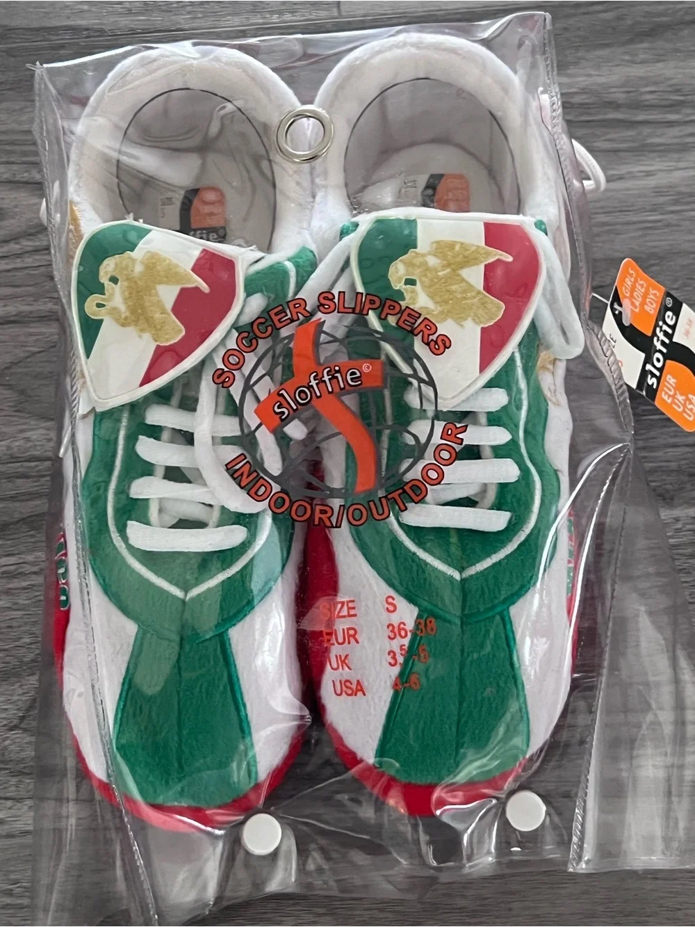Sloffie Mexico Soccer Slippers in Green, White & Red-Small 4-6 youth